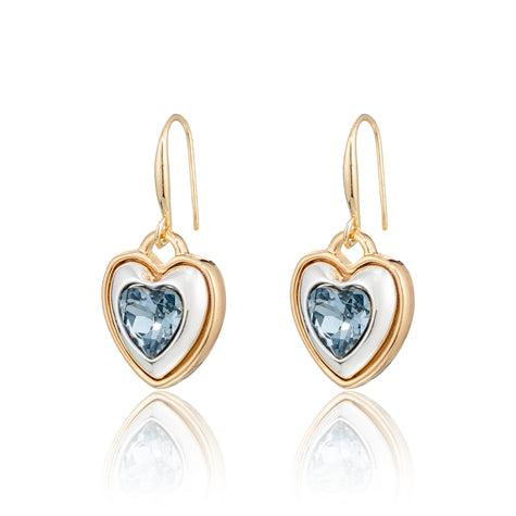 Gold-Plated Heart Drop Earrings with Blue Gemstone