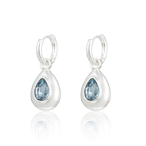 Sterling Silver Teardrop Hoop Earrings with Blue Gemstone