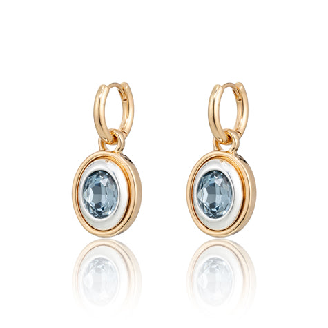 Gold-Plated Oval Gemstone Hoop Earrings