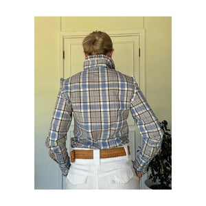 Black Colt Clothing - Sara - Blue & Grey Check Long Sleeve Shirt