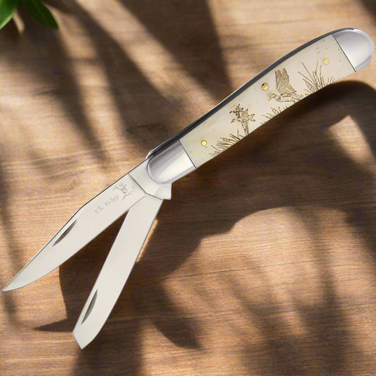 Elk Ridge - 4" Smooth Bone Trapper Pocket Knife – Duck Artwork Edition