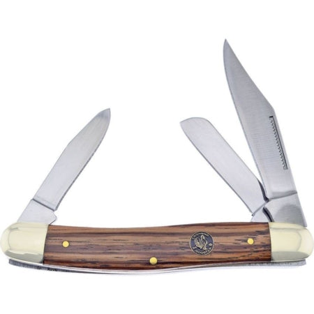 Frost Large Stockman Zebrawood Pocket Knife – Crowing Rooster – 4.63″ Closed