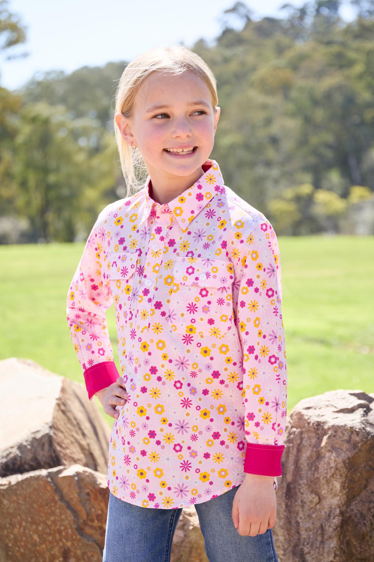 Hard Slog Kid’s Daisy Half Placket Long Sleeve Shirt