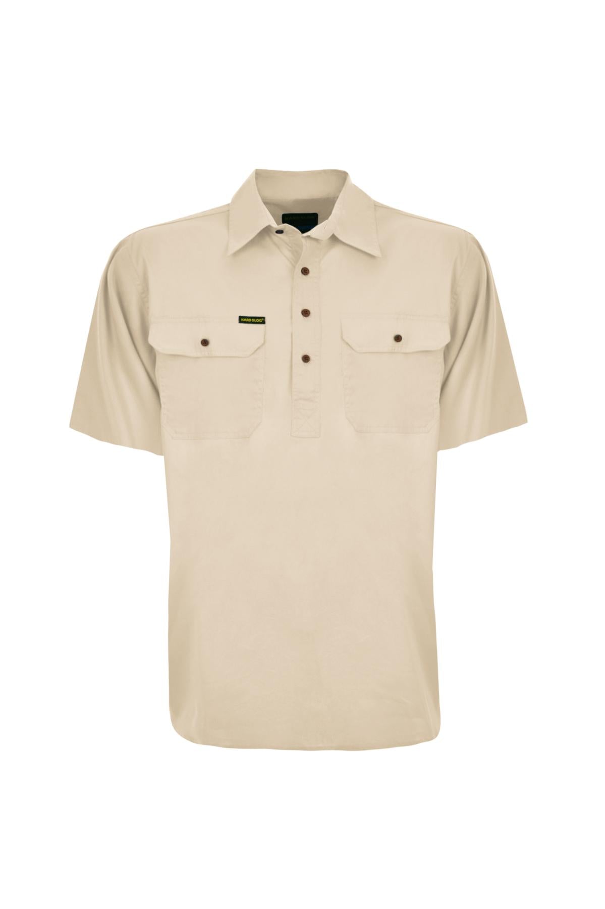 Men’s Half Placket Light Cotton Short Sleeve Shirt – Stone