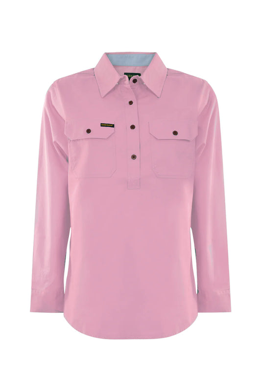 Women’s Half Placket Light Cotton Long Sleeve Shirt – Pastel Rose Pink