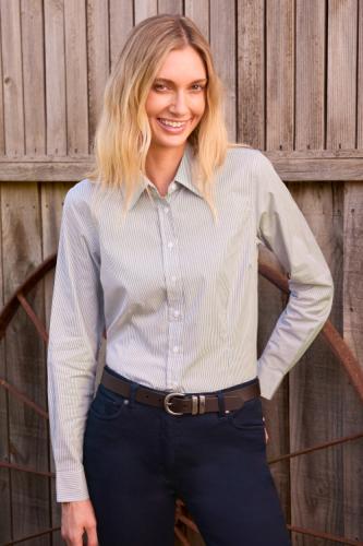 Hard Slog Women’s Ash Stripe Long Sleeve Shirt - Green