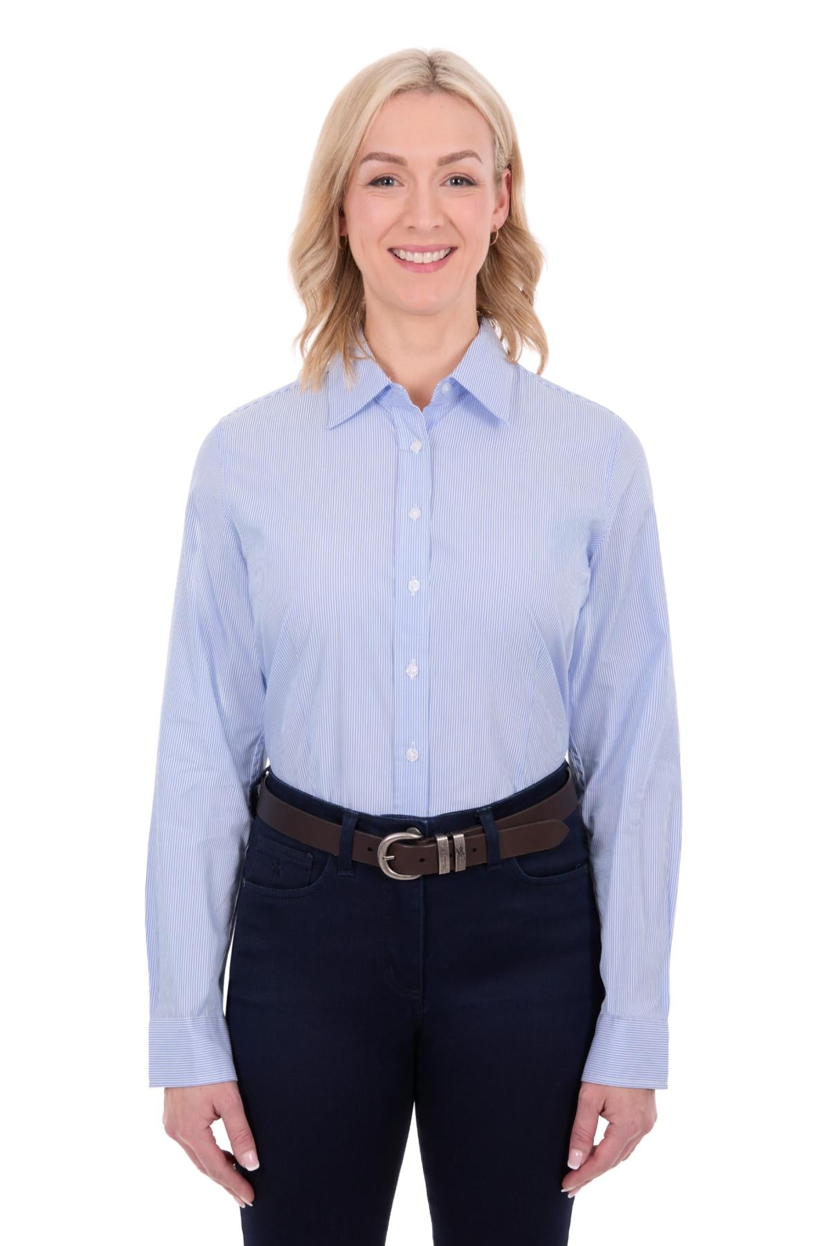 Hard Slog Women’s Ash Stripe Long Sleeve Shirt - Light Blue