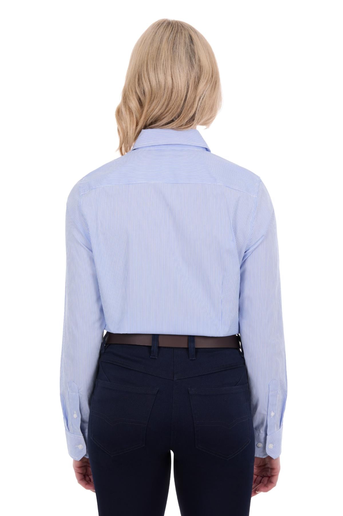 Hard Slog Women’s Ash Stripe Long Sleeve Shirt - Light Blue