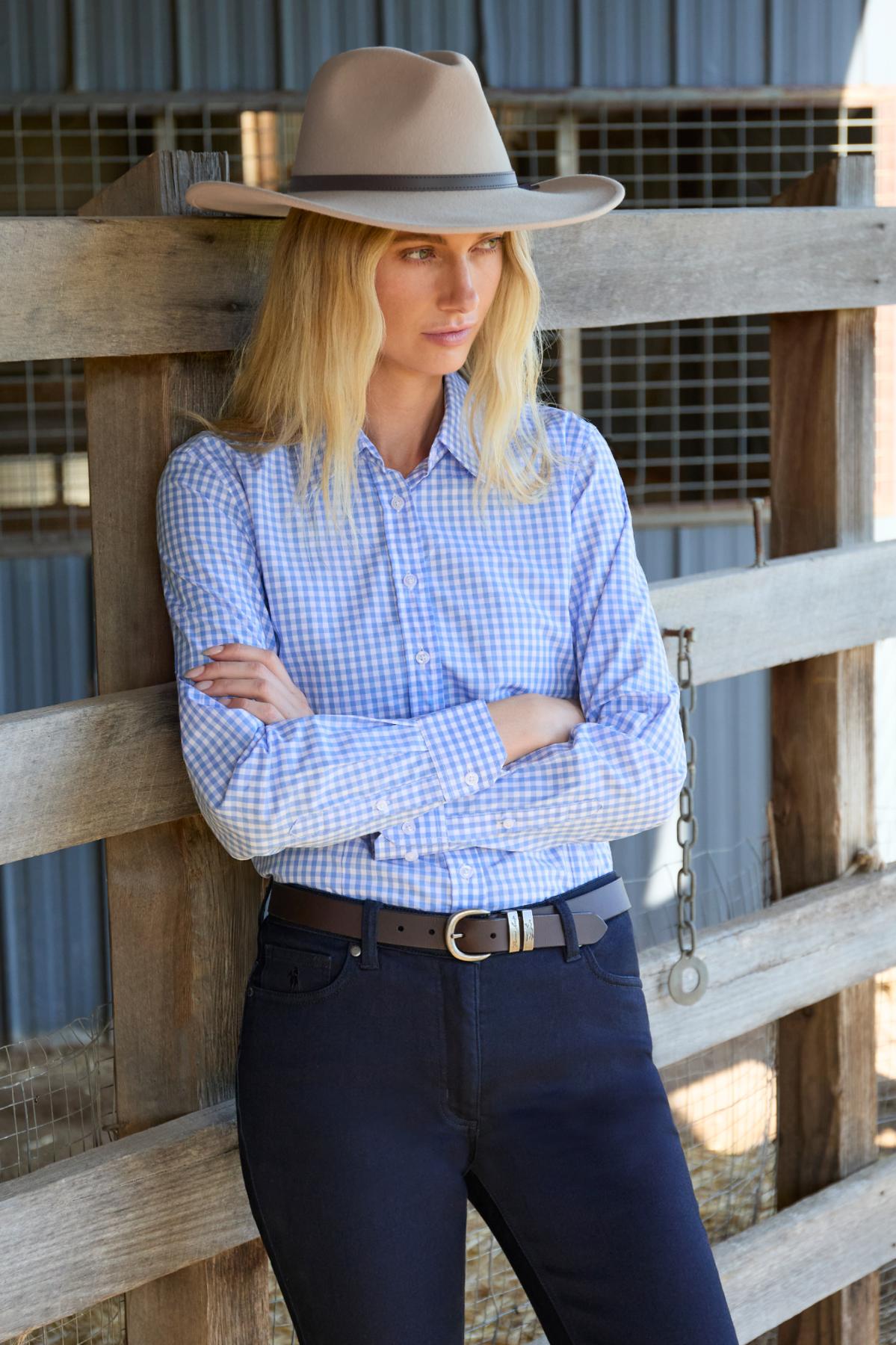 Hard Slog Women’s Taylor Check Long Sleeve Shirt - Light Blue