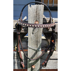 Toprail Equine - Barcoo Bridle with White Buck Stitch Browband - Cob Size