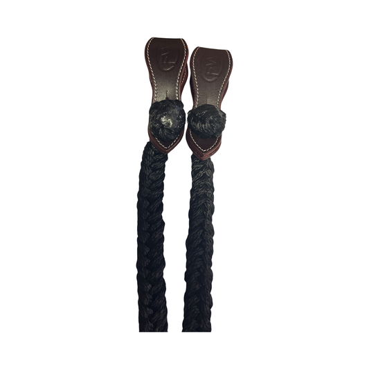 Blackie - 6 Plait Black Cotton Reins with Slobber Strap