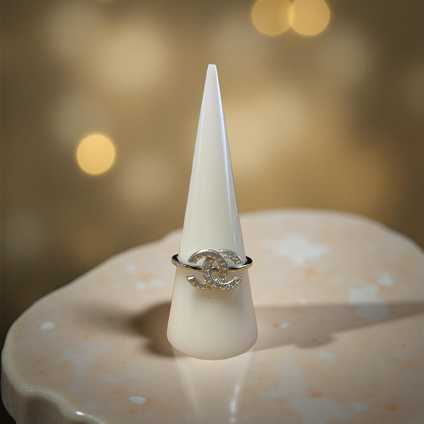 Double Horseshoe Sterling Silver Ring with Swarovski Crystal: