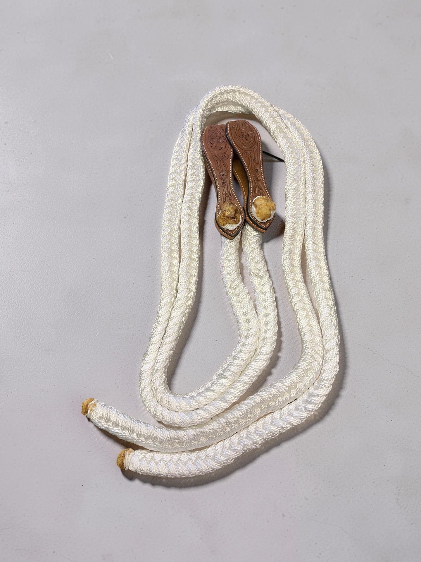Blackie's 6-Plait White Cotton Reins with Red Leather Slobber Straps