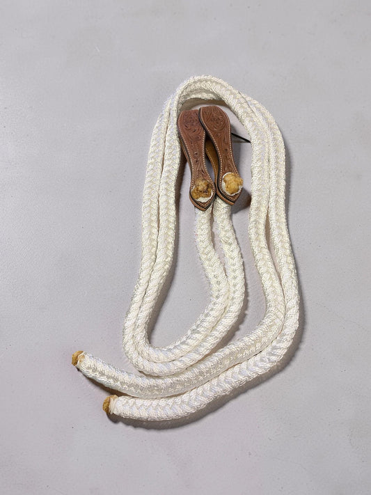 Blackie's 6-Plait White Cotton Reins with Red Leather Slobber Straps