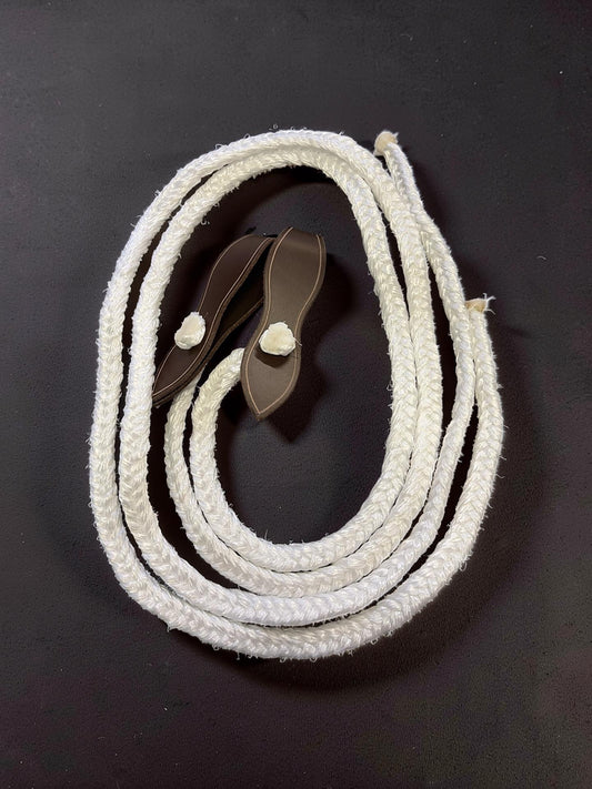 Blackie's 6-Plait White Poly Reins with Red Leather Slobber Straps
