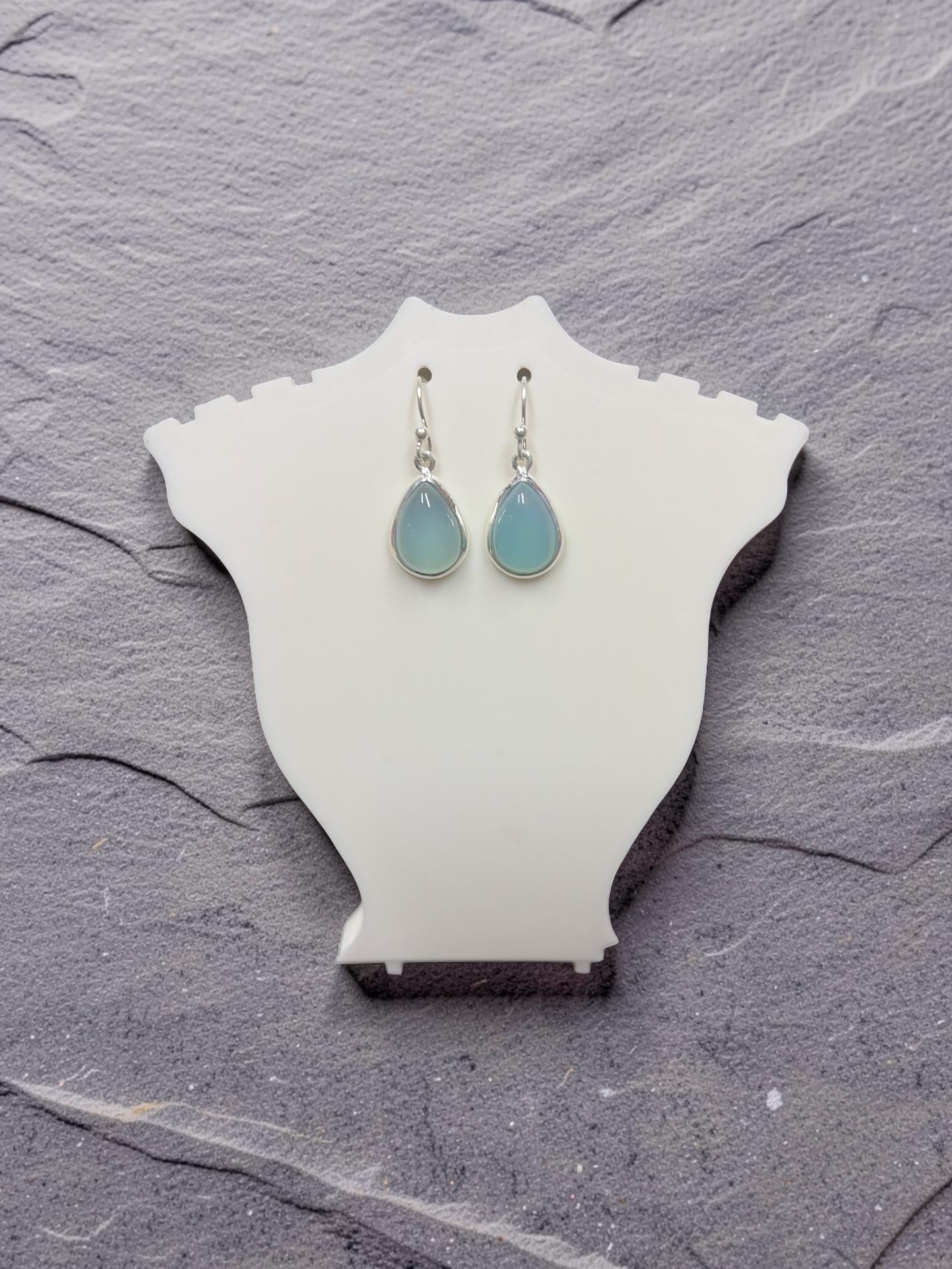 Sterling Silver Blue Stone Teardrop Hook Earrings