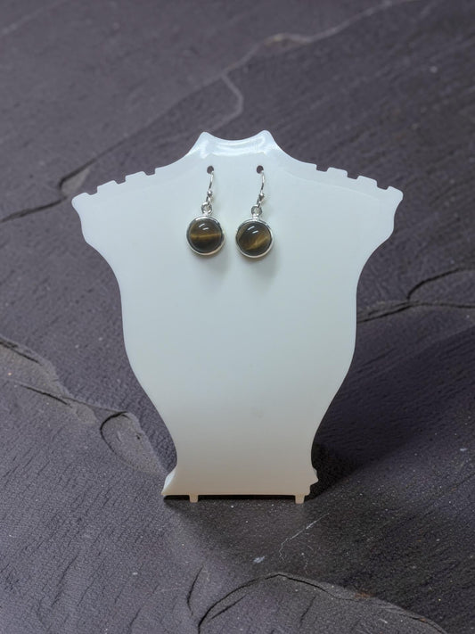 Sterling Silver Tiger's Eye Round Hook Earrings