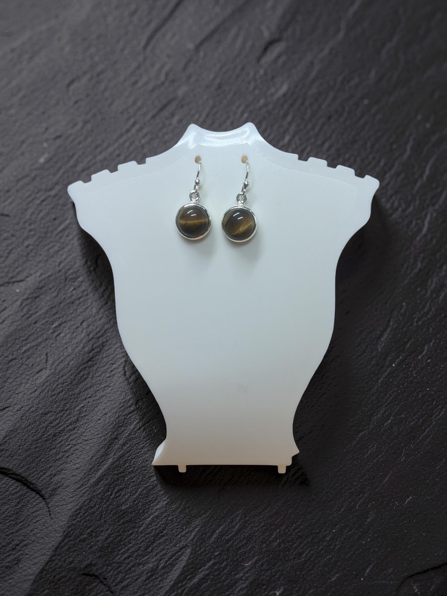 Sterling Silver Tiger's Eye Round Hook Earrings