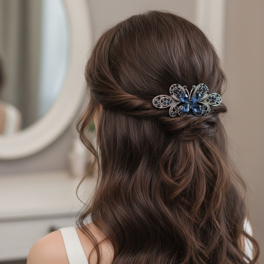 Vintage Blue Rhinestone Hair Clip