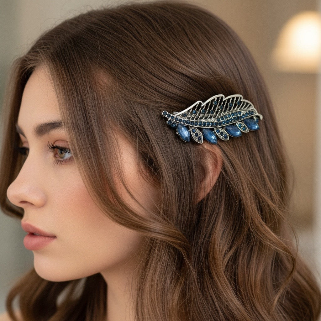 Vintage Blue Rhinestone Hair Clip