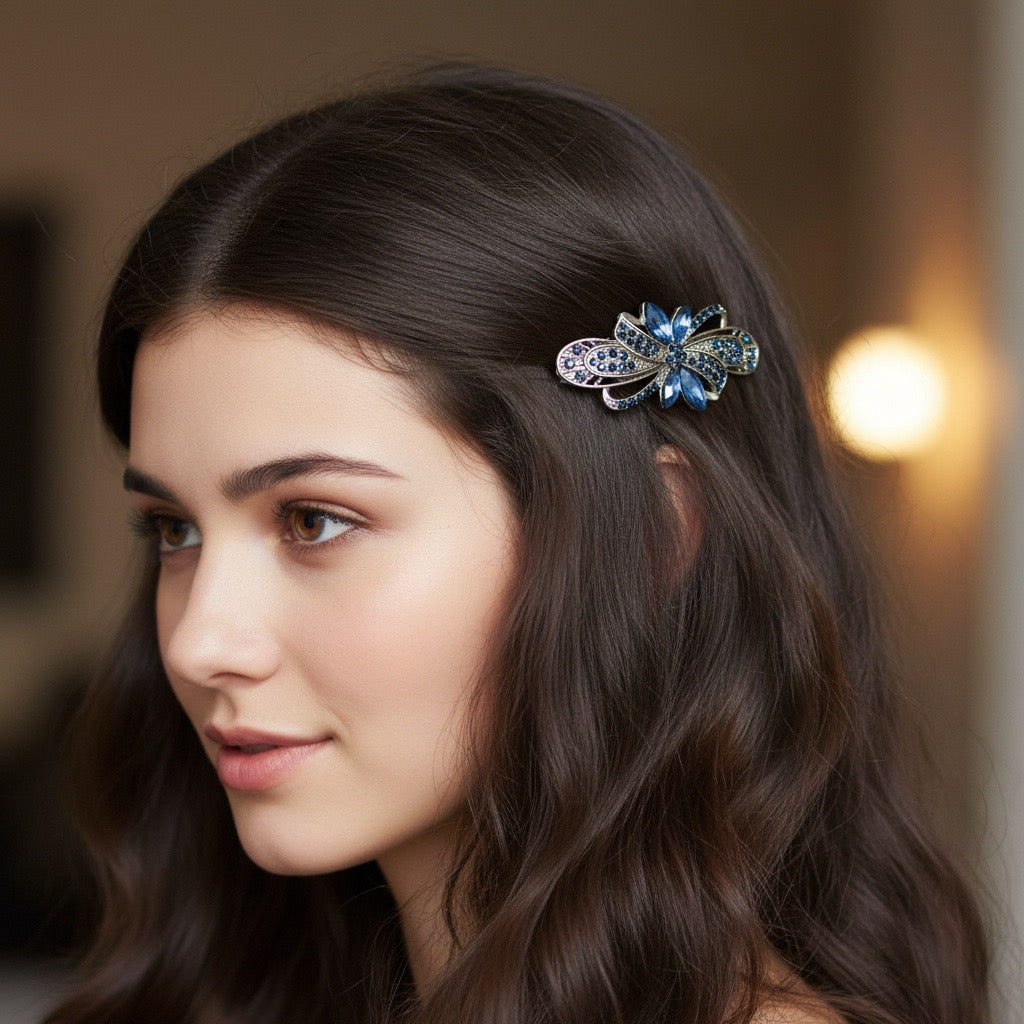 Vintage Blue Rhinestone Hair Clip