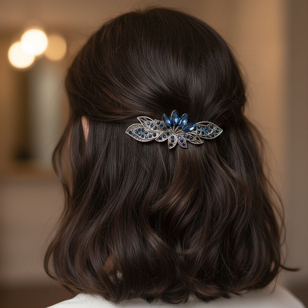 Vintage Blue Rhinestone Hair Clip