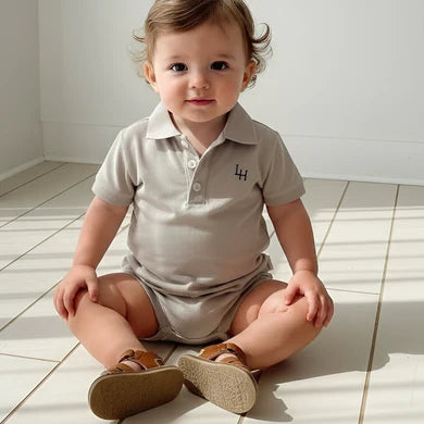 Love Henry Baby Boys Polo Romper – Beige Grey