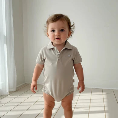 Love Henry Baby Boys Polo Romper – Beige Grey