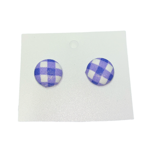 15mm Fabric Button Earring's - Purple Gingham