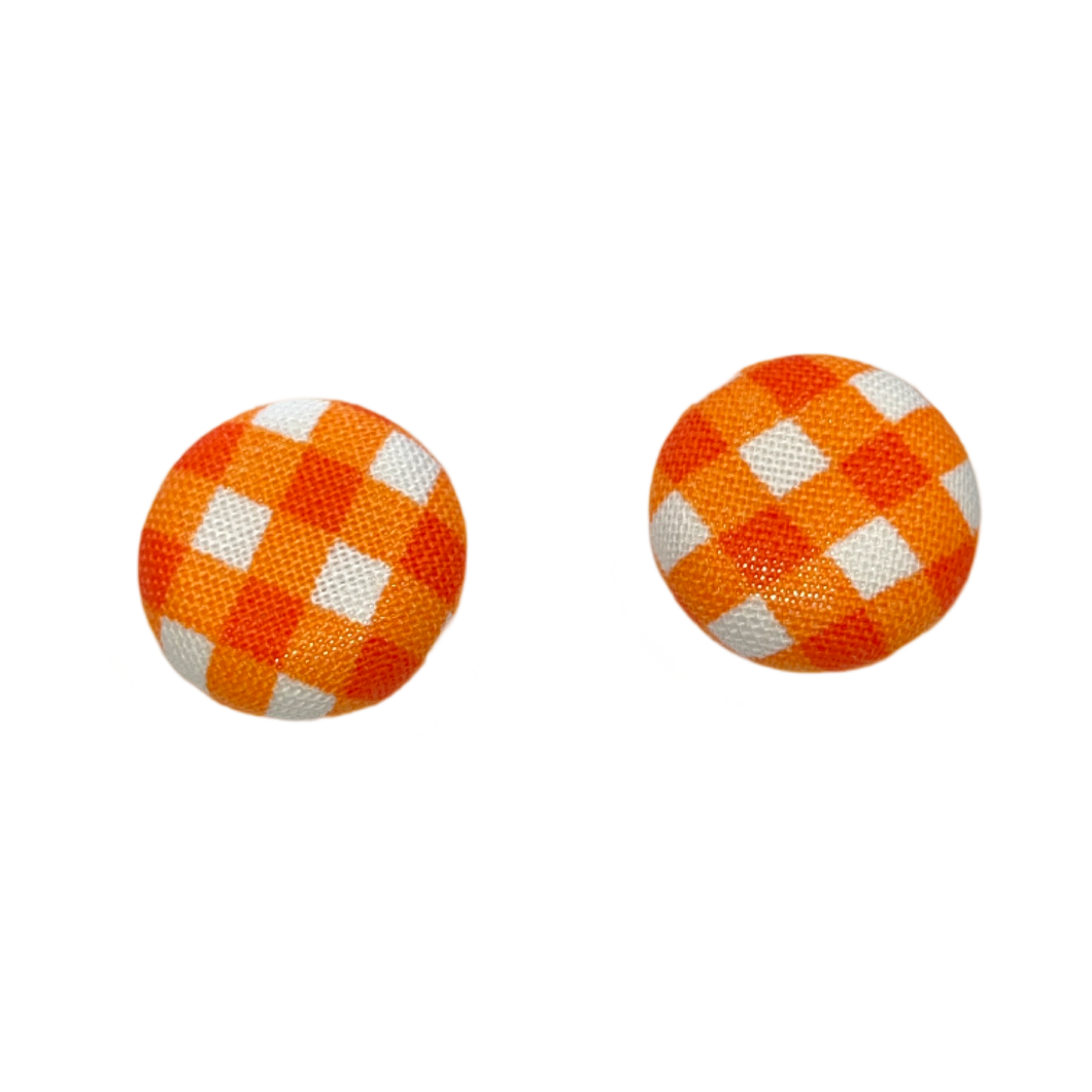 19mm Button Fabric Studs - Orange Gingham