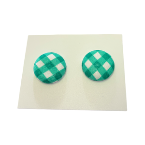 19mm Button Fabric Studs - Green Gingham