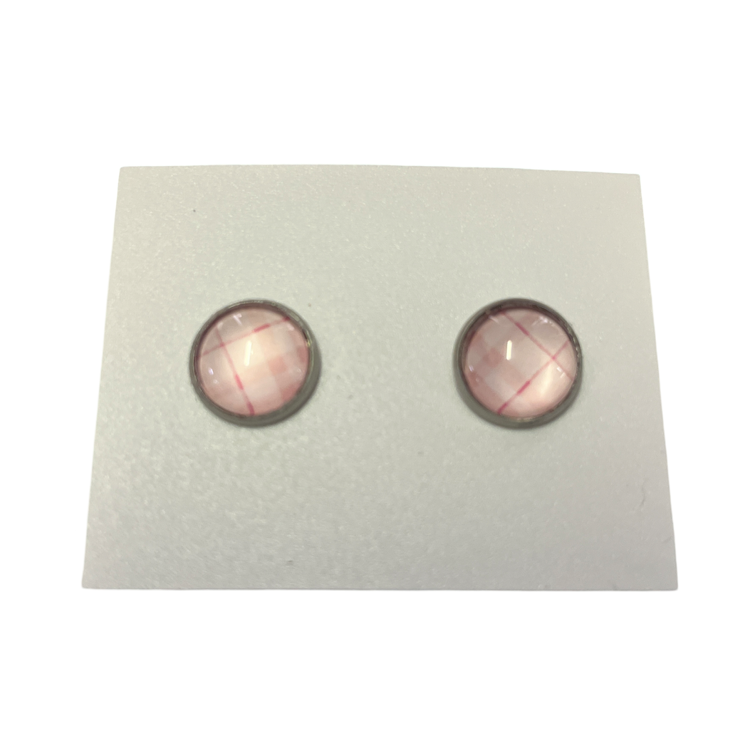 12mm Pink Glass Button Earring