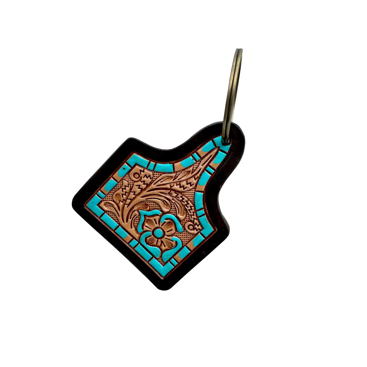 Tooling Leather Hand-Painted Cattle Tag Keyring