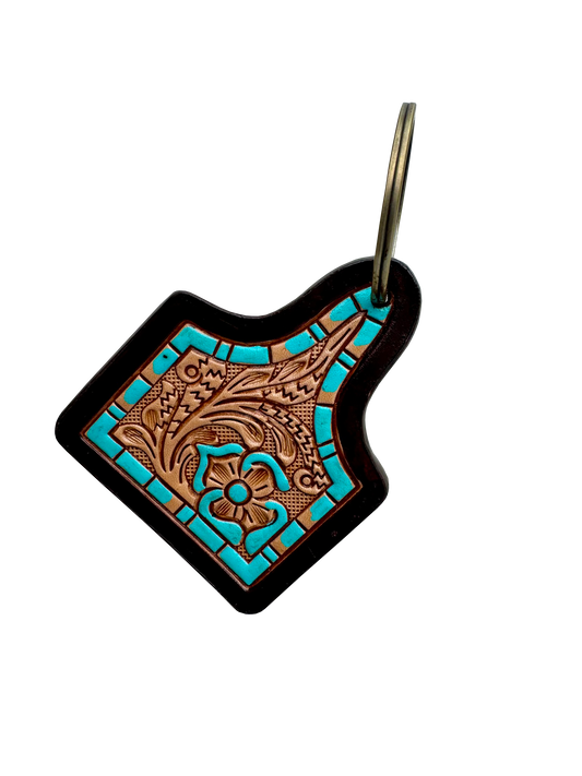 Tooling Leather Hand-Painted Cattle Tag Keyring