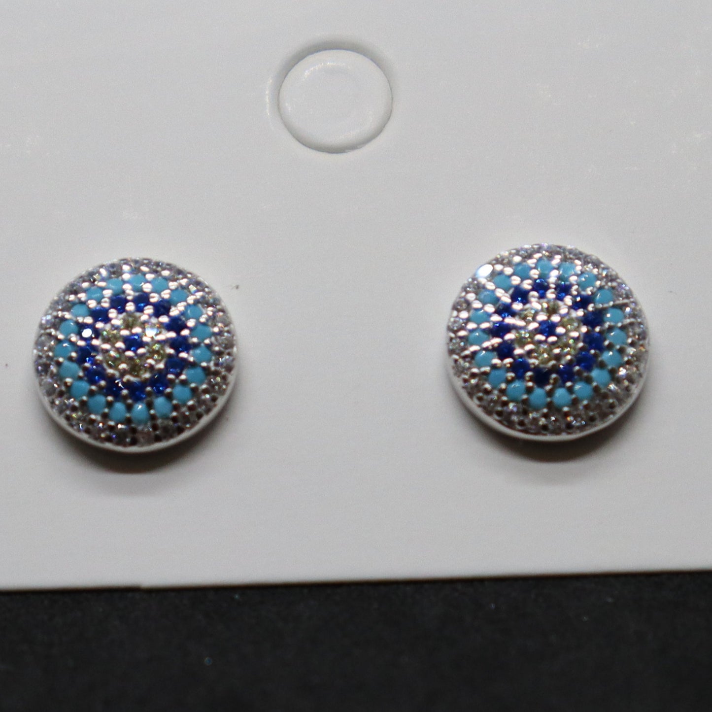 Blue Round Coloured Sterling Silver Studs