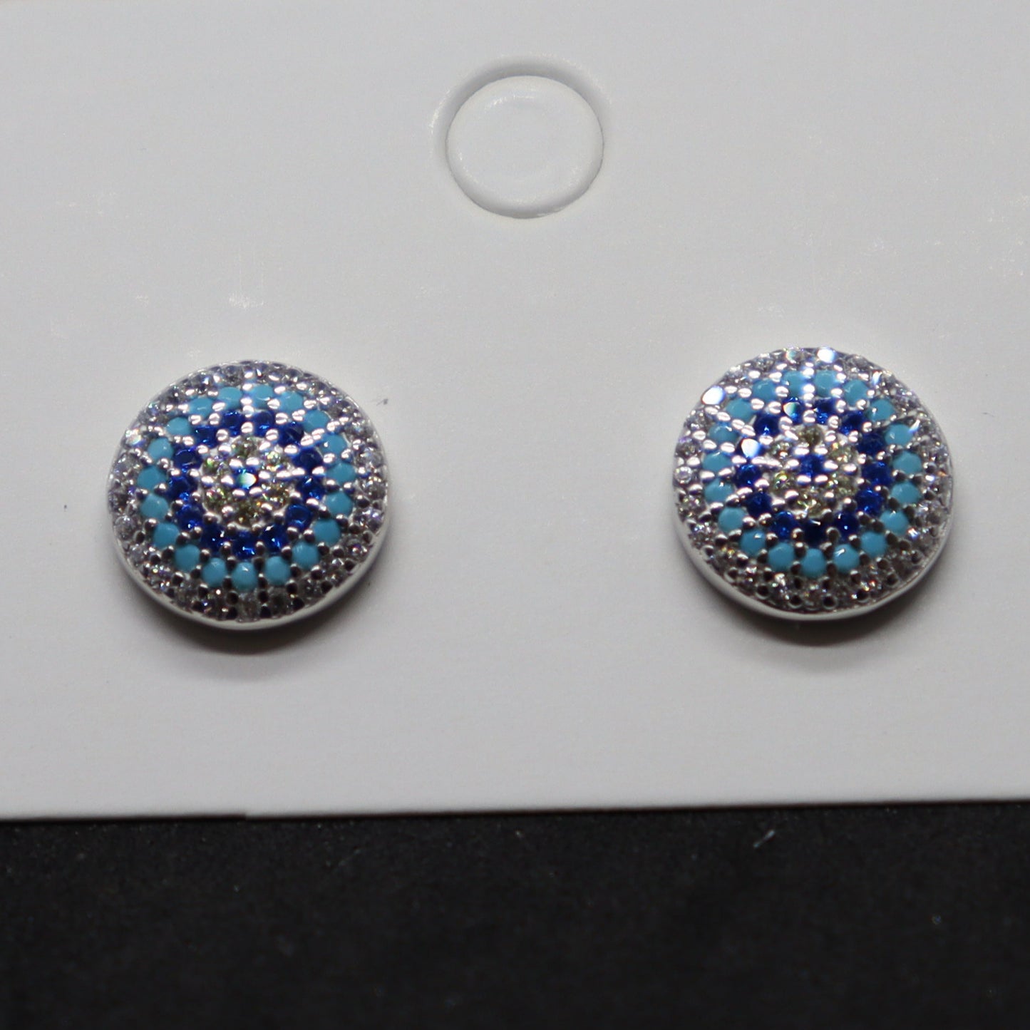 Blue Round Coloured Sterling Silver Studs