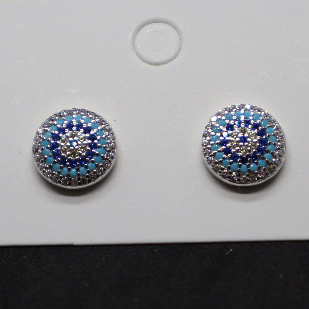 Blue Round Coloured Sterling Silver Studs