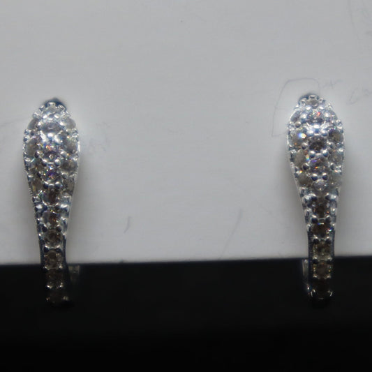 Sterling Silver Stirrup Huggies with Crystals