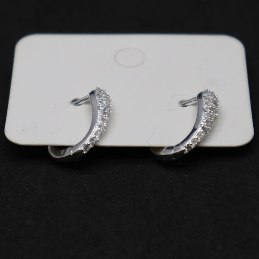 Sterling Silver Stirrup Huggies with Crystals