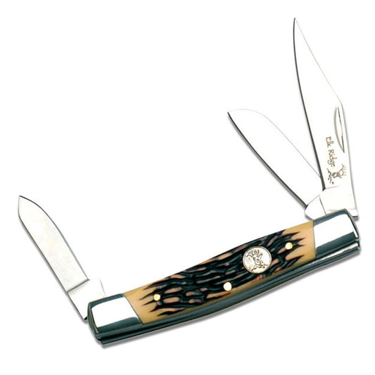 Stockman Knife – Brown Bone Handle with Elk Medallion