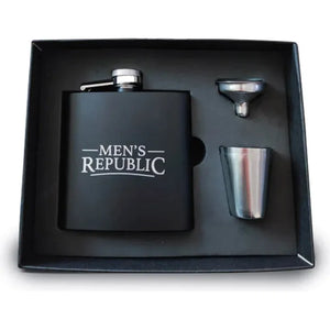 Men's Republic Hip Flask, Funnel and 2 Cups - Silver/Blk