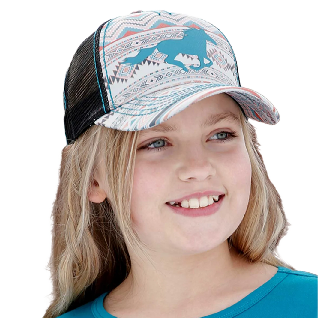 Cinch® Youth Girl's Cream Aztec Horse Print Trucker Cap