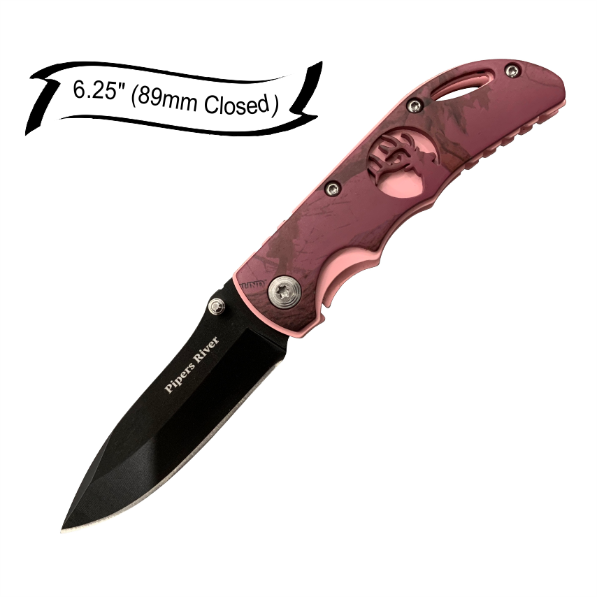 Purple/Pink Camo Pocket Knife – Elk Cutout Handle