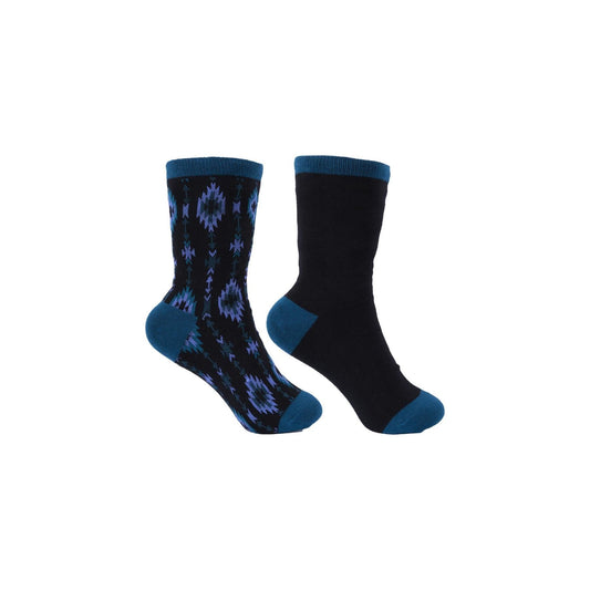 Pure Western - Black/Teal Adult Crew Socks (Twin Pack)