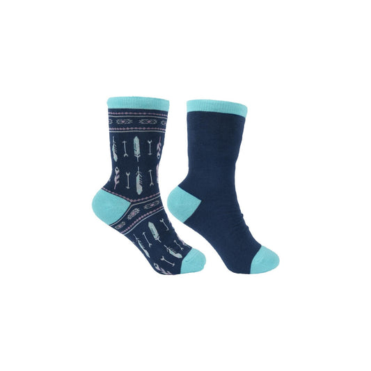 Pure Western - Navy/Turquiose  Adult Crew Socks (Twin Pack)