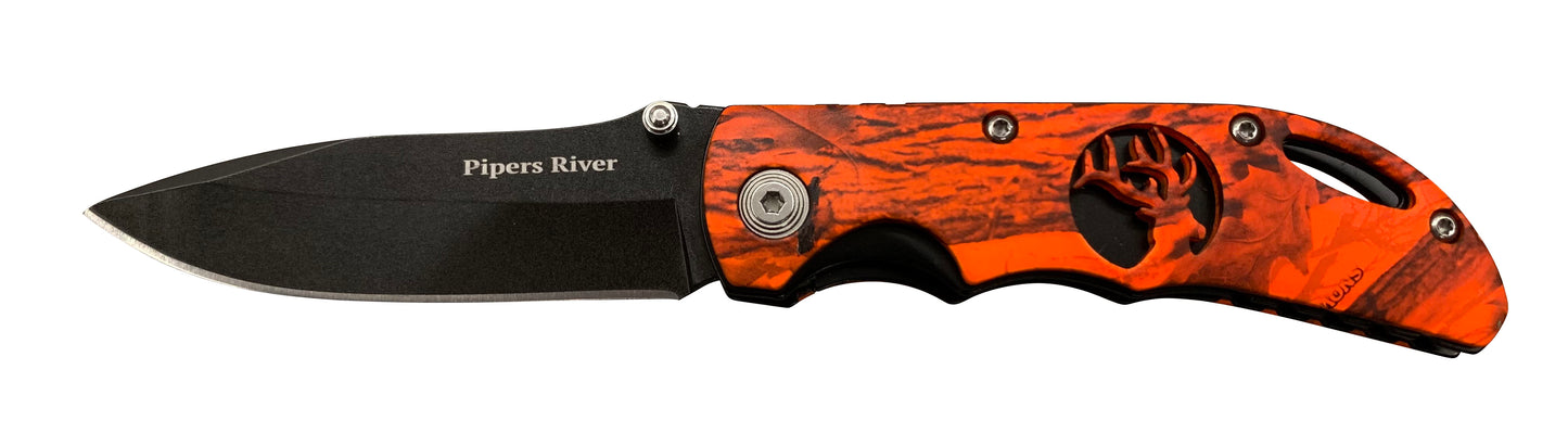 Orange Camo Pocket Knife – Elk Cutout Folder