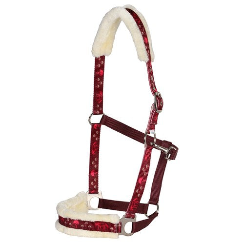 Rancher Fleece Halter - 'Horses in Trees' Burgundy