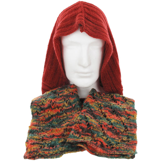 Rust Hooded Scarf – with Orange &amp; Green Detail