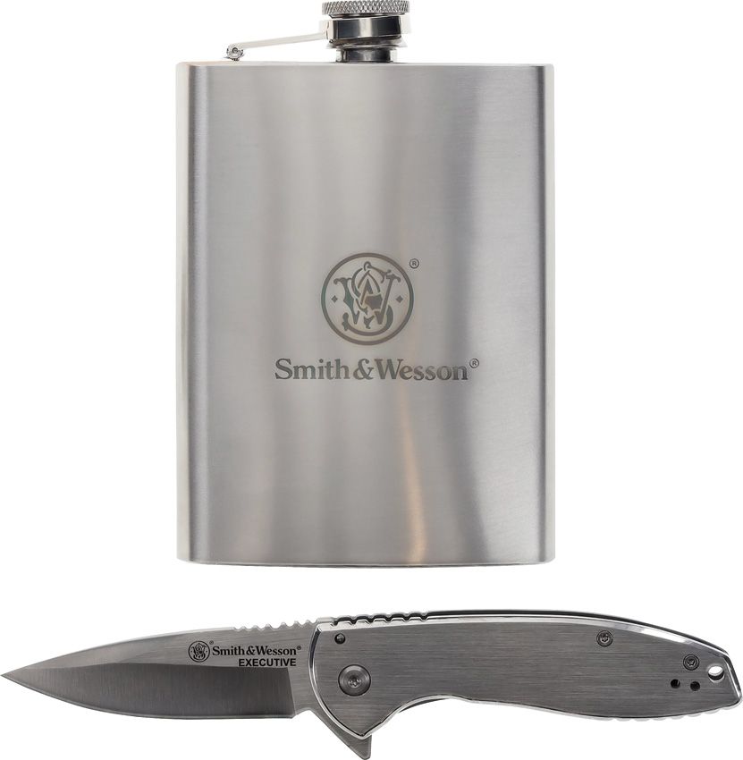 Smith & Wesson Executive Linerlock + Flask Gift Set