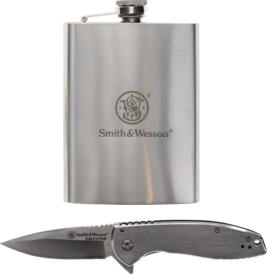 Smith & Wesson Executive Linerlock + Flask Gift Set